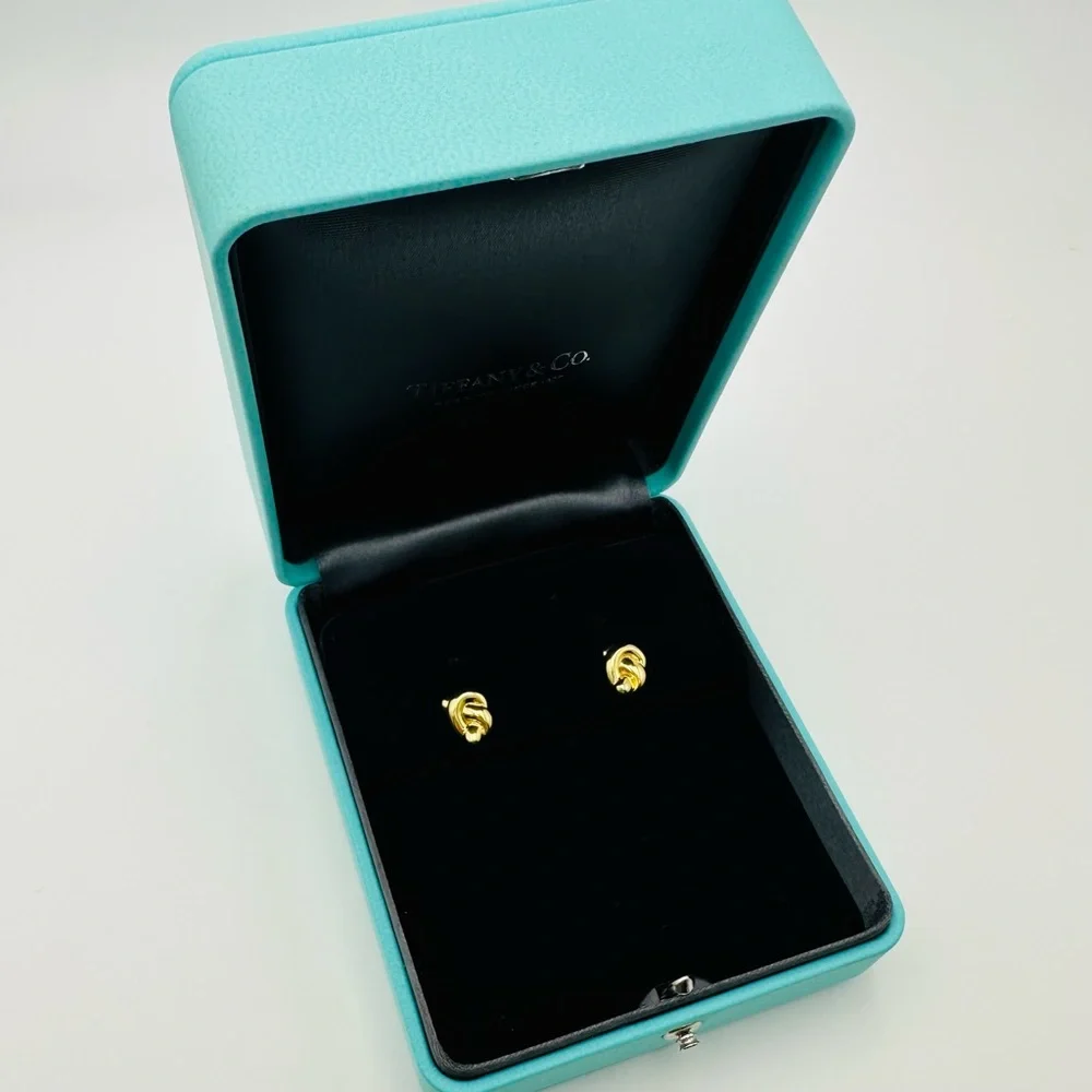 RARE Tiffany & Co. 18K Yellow Gold Twist Knot Pretzel Earrings Vintage with Box